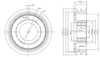 Чертеж 01-0601 Шкив A2 для компрессора TM31 Ø158мм.