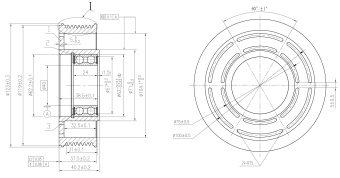 Чертеж 01-0869 Шкив PV8 для компрессора 5H14 Ø119мм.