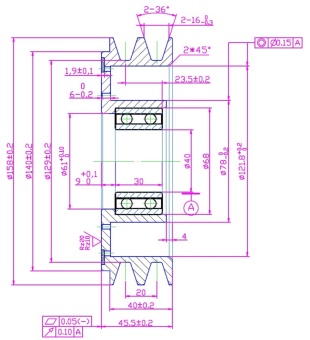 Чертеж 01-2077 Шкив B2 для компрессора TM31 Ø158мм.