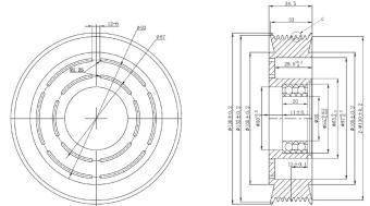 Чертеж 01-0603 Шкив PV8 для компрессора 7H15 Ø136мм.