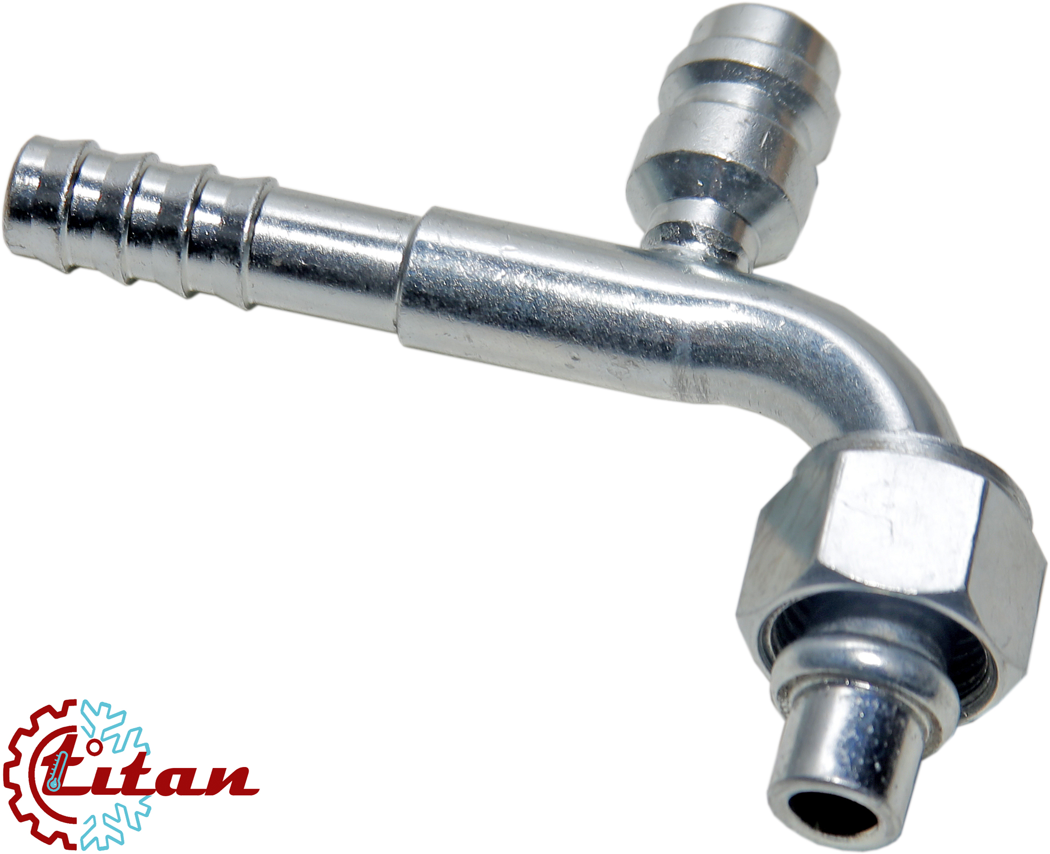 Фитинг стальной 10мм 1/2” №8х90˚ O-RING 3/4”-16UNF c заправочным портом HP
