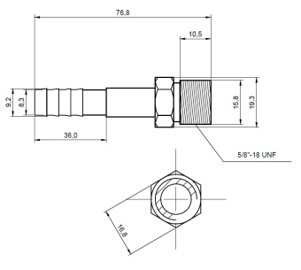 Чертеж 13-1045 Фитинг стальной 8мм 3-8 №6х180˚ O-RING 5-8-18UNF с наружной резьбой