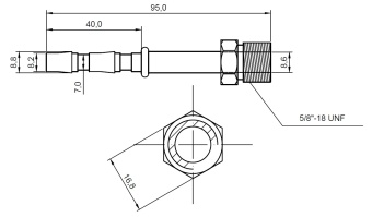 Чертеж 13-0338 Фитинг аналог Manuli 8мм 3-8 №6х180˚ O-RING 5-8-18UNF с наружной резьбой