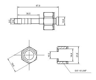 Чертеж 13-1634 Фитинг стальной 8мм 3-8 №6х180˚ FLARE 5-8-18UNF
